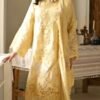yellow color 3piece suite with lace cutwork for women (size:L).